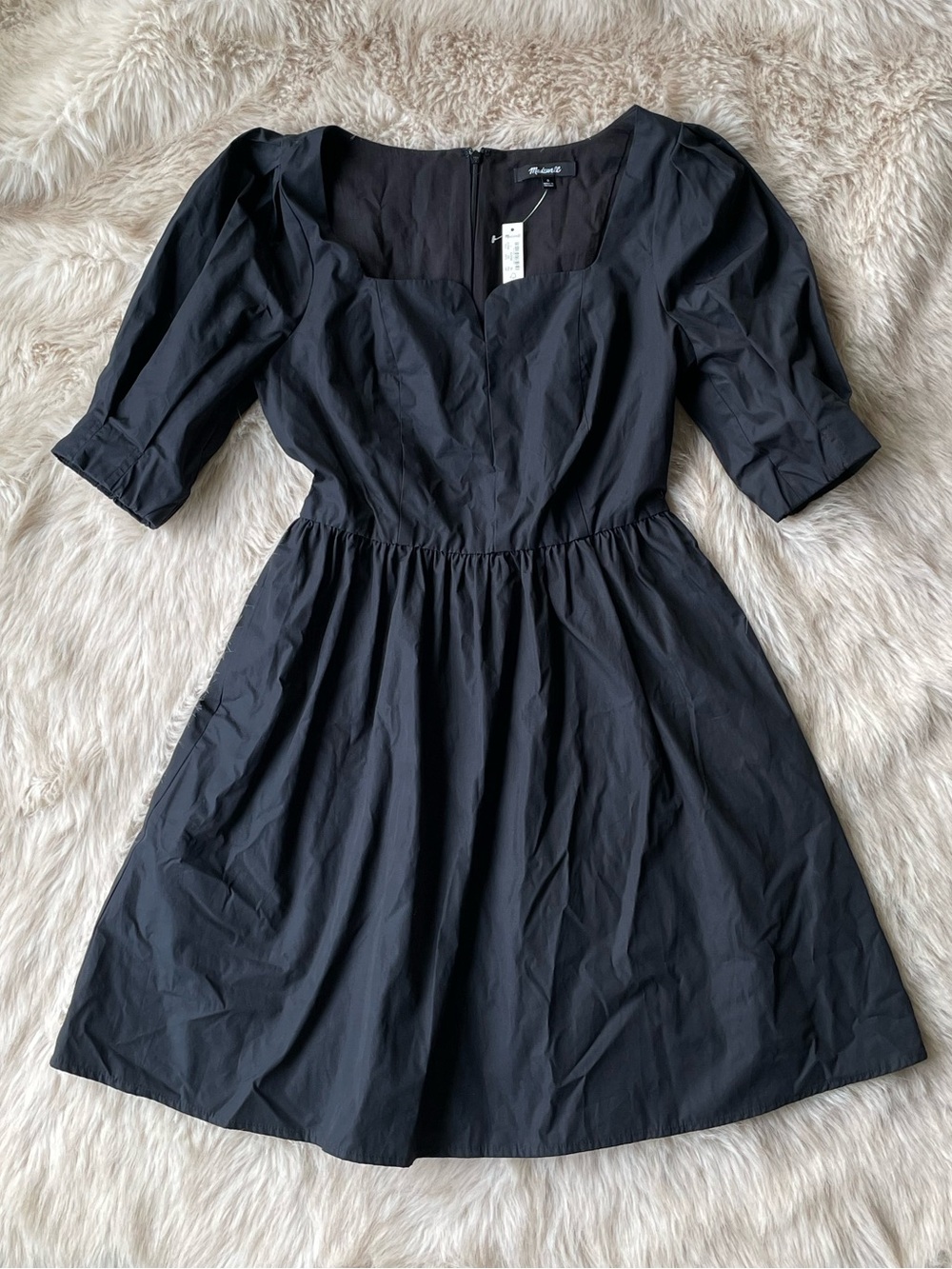 Madewell Black Sweetheart Puff-Sleeve Mini Dress